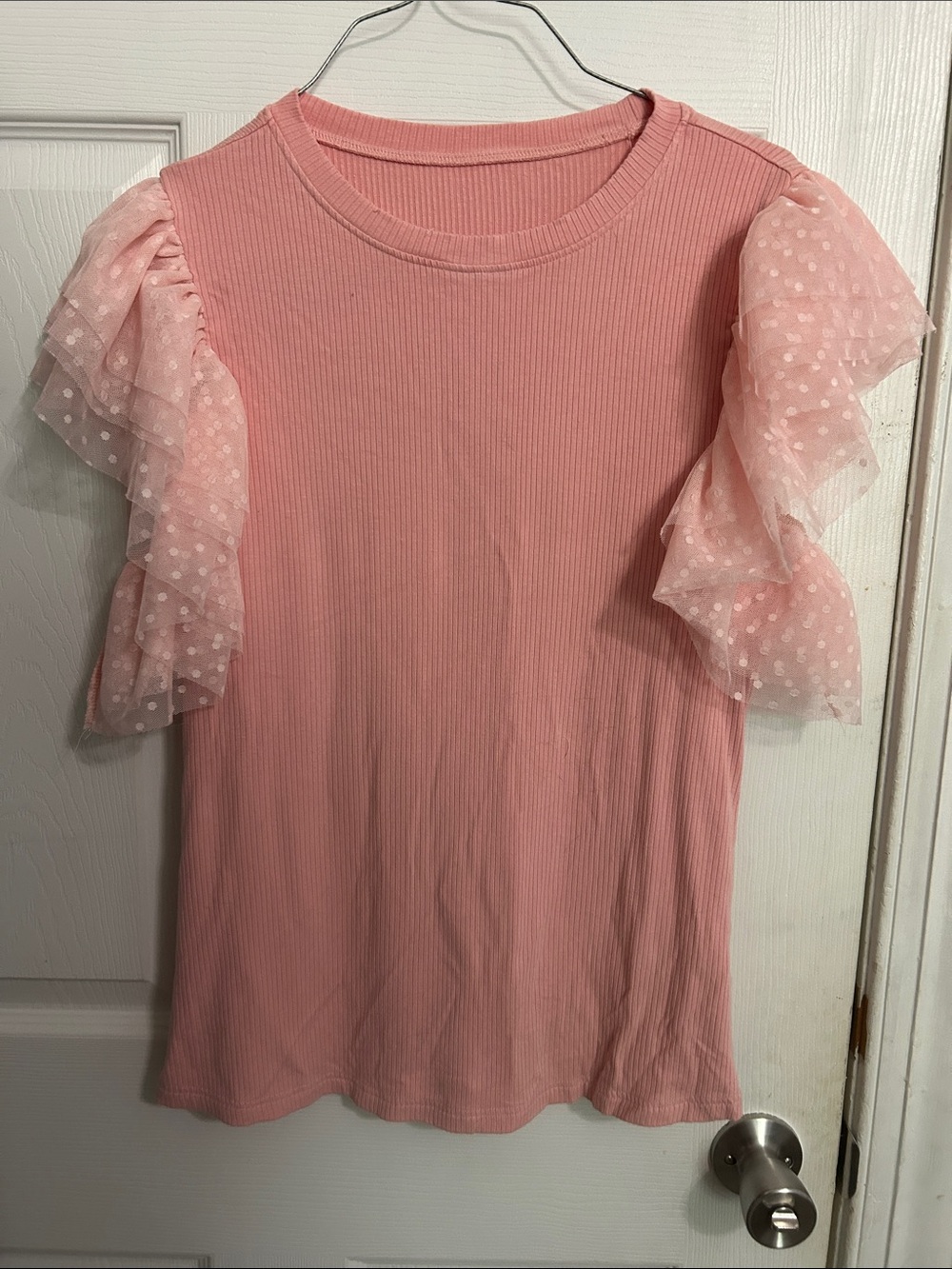 Pink Ruffle Sleeve Women's Top - Soft Knit Blouse